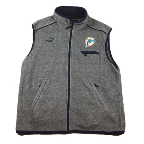 VTG Puma Miami Dophins Vest Mens Large Gray Fleece Full Zip NFL Football Jacket Cover