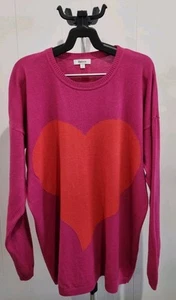 Matisse Size L Pink & Orange Heart Wool Cashmere Blend Long Knit Jumper Sweater - Picture 1 of 5