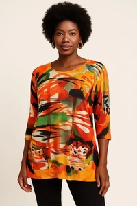 Blu Ice Bamboo Blend Abstract Art Print Tunic Top Women’s M – Bold Painterly Pri - Picture 1 of 10