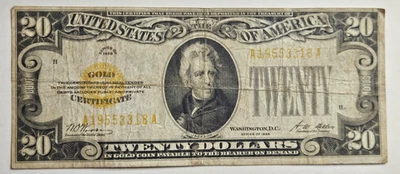 1928 $20 Twenty Dollar Gold Certificate Note Woods & Mellon  Serial A19553318A - Image 1 of 4
