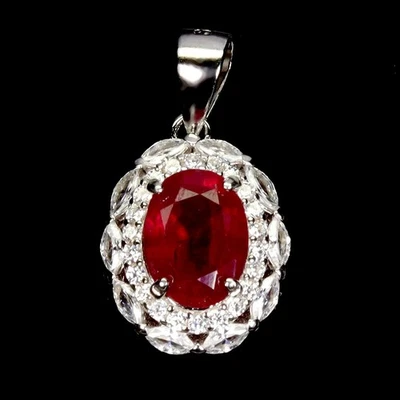 925 Pendente Argento Sterling Ovale Rubino 8x6mm Gemma Pietra Naturale Gioielli - Immagine 1 di 4