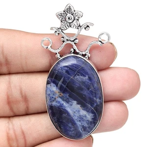 Pendant Sodalite Silver Gemstone Jewelry Handmade Plated Sterling Natural - Picture 1 of 6