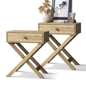 Oikiture Bedside Tables Set of 2 Nightstand Storage Cabinet Side End Table - Picture 1 of 10