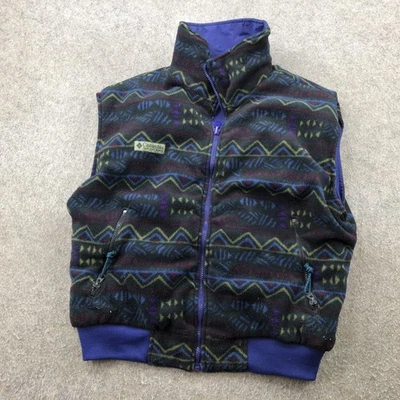Chaleco Columbia Vintage Mujer Grande Púrpura Polar Reversible Estampado Azteca Años 90 Foto 1 de 4