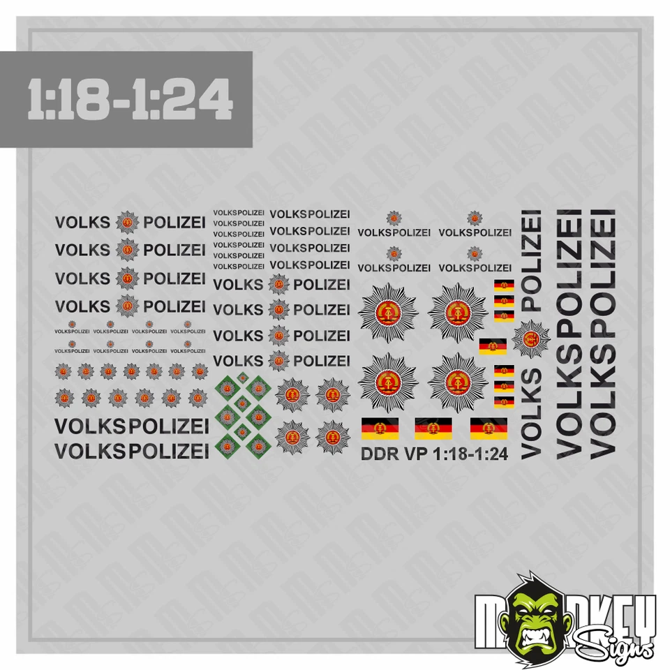 75 teil. Set Modellbau DDR Volkspolizei / VP LKW Lada Aufkleber 1:18 + 1:24 - Bild 1 von 2