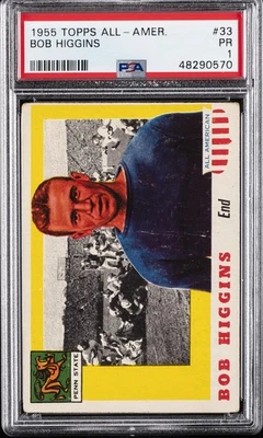 1955 TOPPS ALL-AMERICAN #33 BOB HIGGINS PSA 1 - Image 1 of 2