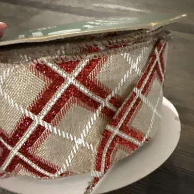 50 yards Member's Mark Ribbon Tan red glitter -Some Used - Image 1 of 4