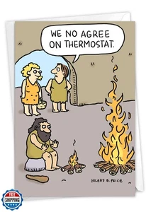 NobleWorks Caveman Thermostat - Anniversary Greeting Card with Envelope (4.63 - Picture 1 of 5