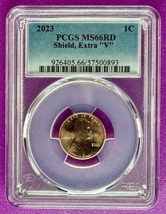 2023 1c Extra "V" VDBV Lincoln Shield Cent PCGS MS66RD - Picture 1 of 2