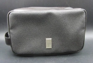 Authentic Dunhill Black Textured Leather Wristlet Clutch Toiletry Bag - Picture 1 of 9