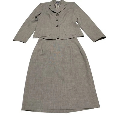 ANN TAYLOR Mezcla de Lana 2 Piezas Traje Chaqueta y Falda Talla 8P Gris Tweed Oficina Foto 1 de 4