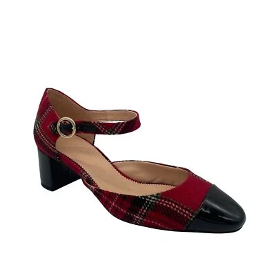 J. Zapato Mary Jane Crew Millie Rojo Tartán Puntera a Cuadros Talla 8 Academia despistado Foto 1 de 4