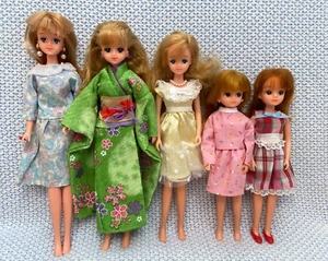 Jenny Licca Barbie Doll Takara Japan Mattel Lot 5 Vintage Kimono Green Dress - Picture 1 of 24