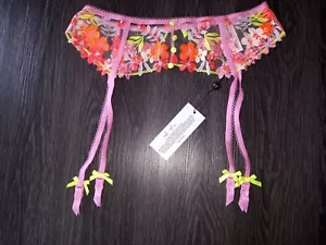 VS/love for lemons pink with neon floral embroidery garter belt new Xsmall - Picture 1 of 5