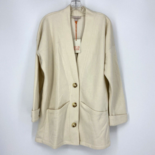 OFF WHITE Giacca Pile Più Lunga Knox Rose Nuova con Etichette Accogliente Coastal Bottone Nonna Taglia Large