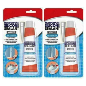 2 x Waterproof Silicone Sealant White 70gm Easy To Apply Ideal Kitchen Bathroom - Picture 1 of 4