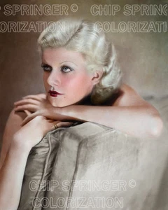 JEAN HARLOW POSING IN GREEN CHAIR #3 8X10 BEAUTIFUL COLOR PHOTO BY CHIP SPRINGER - Picture 1 of 1