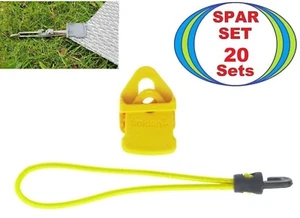 20x MINI Zelt Planen Reparatur Clip gelb + 18 cm Spann Gummi Haken Klemm Öse Set - Picture 1 of 17