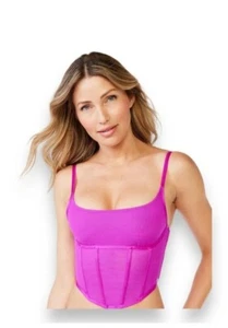 NEW Large Sofia Vergara Fuchsia Mesh Corset Bustier Top Barbiecore Cropped - Picture 1 of 7