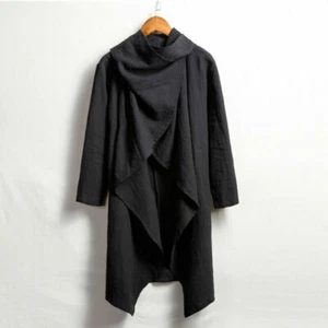 Mens Cotton Linen Long Cardigan Windbreaker Vintage Cloak Cape Coats Jacket Tops - Picture 1 of 27
