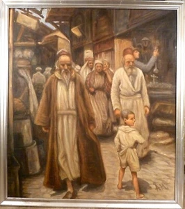 MONOGRAM SIGNED! SCENERY WITH PEOPLE IN A MARKET. - Picture 1 of 4