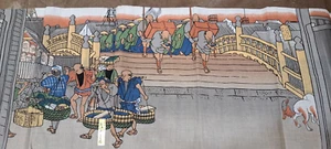 VTG JAPANESE 42x14" HANDKERCHIEF/SCARF "MORNING VIEW OF NIHONBASHI" U. HIROSHIGE - Picture 1 of 9