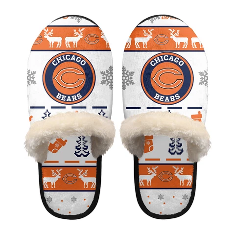 Chicago Bears Christmas Slipper Warm Fleece Slipper House Slippers Indoor Gift Cover