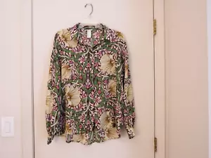 Neu Morris & Co x H&M mehrfarbiges Langarmshirt mit Knittermuster Poly Blumenmuster Größe 6 - Bild 1 von 3