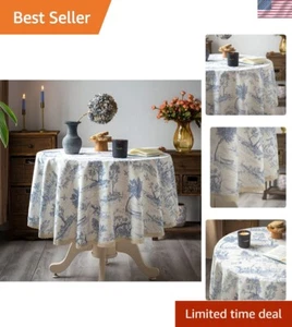 Classic French Floral Tablecloth - 60" Round Linen Blend for Farmhouse Style - Picture 1 of 11