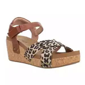 NIB Corkys Kindle Cognac Leopard Print Wedge Sandals Shoes Size 8 Medium - Picture 1 of 5
