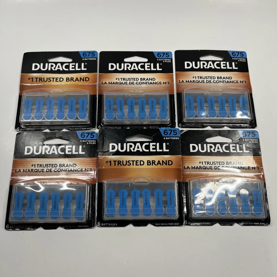 Duracell Size 675 Hearing Aid Batteries 6 Pack BBD 03/2024