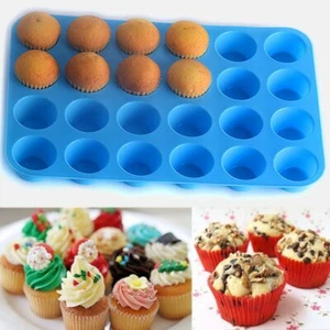 24 Moulds Mini Muffin Cupcake Cookies Silicone Non Stick Bakeware Pan Tray - Foto 1 di 10