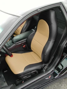 CHEVY CORVETTE C5 1997-2005 BLACK/BEIGE LEATHER-LIKE CUSTOM SEAT COVERS - Picture 1 of 5