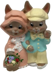 Vintage Ceramic Bunny Rabbits Figurine Boy And Girl Bunny Hand Painted  Easter - Picture 1 of 13