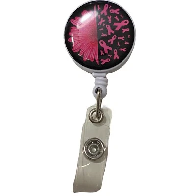 Cintas rosas soporte cáncer de mama identificación insignia soporte retráctil trabajo flor negro Foto 1 de 4