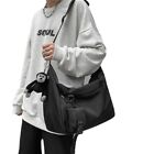 Trendy Nylon Menger Bag For Men Street Style Waterproof Solid Black Trendy
