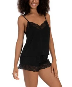 Midnight Bakery Women's Astrid Solid Hammered Black Lace 2 Piece Lounge Set S - Picture 1 of 6