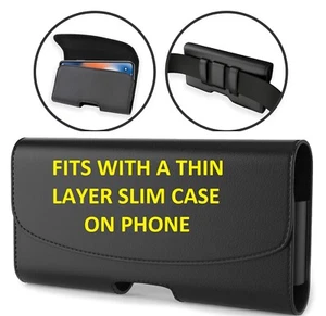 BLACK LEATHER RUGGED CELL PHONE CASE POUCH HOLSTER CLIP BELT LOOP CARRYING COVER - Picture 1 of 12