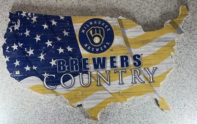 Letrero de equipo de bandera de país de Estados Unidos Milwaukee Brewers 18 x 11 - TOTALMENTE NUEVO Foto 1 de 4