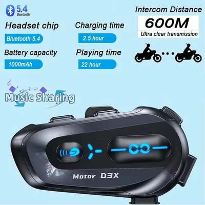 Motorrad Intercom Helm Bluetooth Headset LCD Wasserdichte Fahrer Musik Schwarz - Bild 1 von 4
