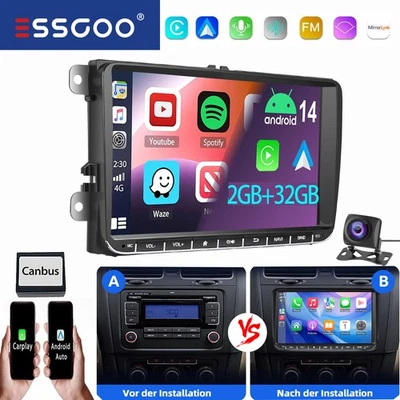 2+32G Für VW GOLF 5 6 Touran Passat Tiguan KAM+ Carplay Android 14 Autoradio GPS - Bild 1 von 4