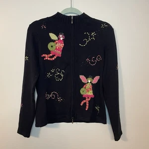 Cárdigan para mujer Talbots adornado cremallera completa manga larga negro ángeles hadas S - Imagen 1 de 7