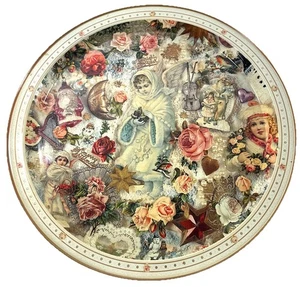 "Bandeja para servir Navidad victoriana redonda de metal victoriano efímera 13"" vintage 1988" - Imagen 1 de 6