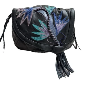 Viva of California Clasp Clutch/ Shoulder Purse Black Snake appliqué  Rockabilly - Picture 1 of 24