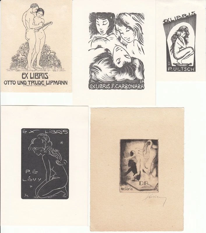 5 Exlibris Bookplate Erotik Akt Konvolut Lot 5 - Bild 1 von 1