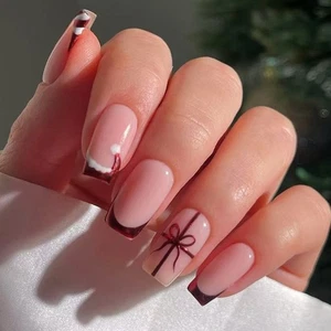 Festive French Glitters Fake Nail 24Pieces Square Shape Easy Application Gift - Picture 1 of 8