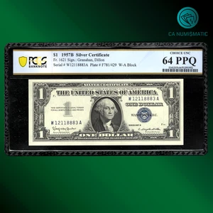 FR.1621 1957B $1 One Dollar Silver Certificate, Blue Seal, PCGS 64 PPQ, 18883 - Picture 1 of 2