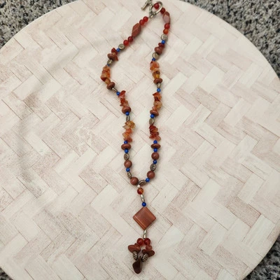 16" artisan crafted stone necklace sun stone beads jewelry n5 - Image 1 of 4