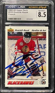 DOMINIK HASEK SIGNED 1991 UPPER DECK FRENCH ROOKIE #335 CGC GRADE 8.5 JSA AUTO - Picture 1 of 2