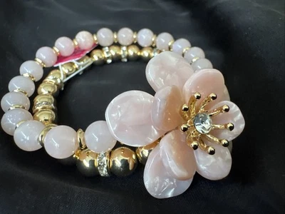 Pulsera Lilly Pulitzer Circonita cúbica Oro Rosa Flor Estrás Apilada Cuentas Pulsera Nueva con Etiquetas Foto 1 de 4
